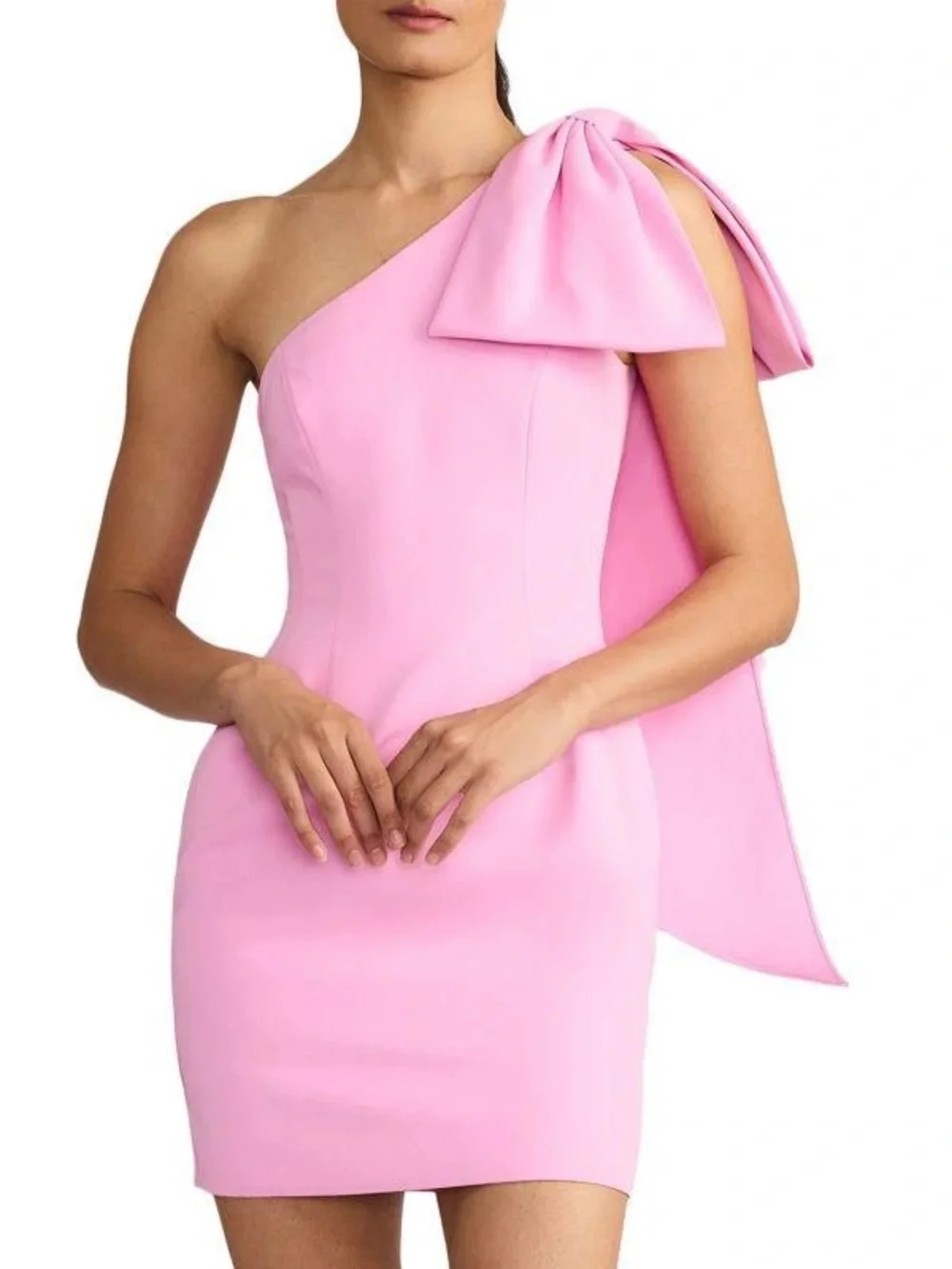 Wicked x Zac Posen Bow One-Shoulder Minidress in Blossom Pink Size 12 - Picture 1 of 14